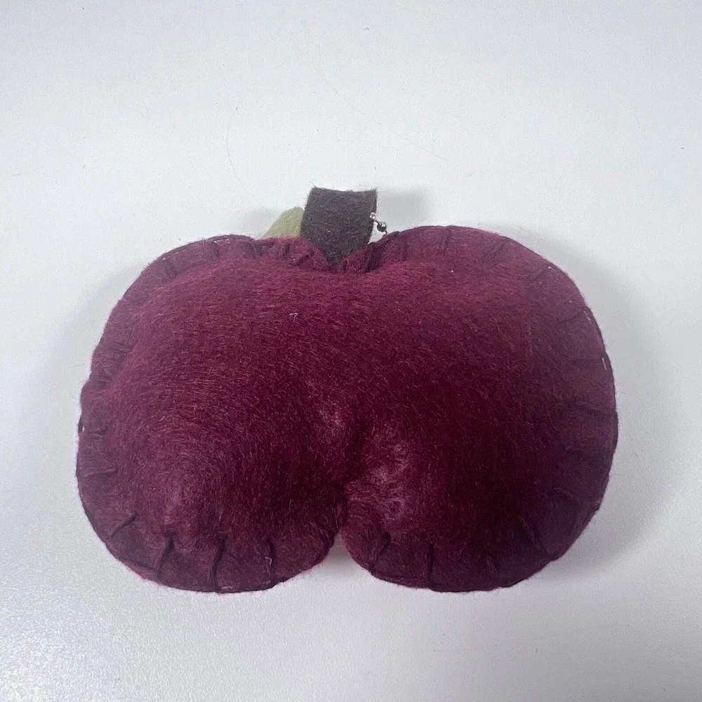 Handmade Felt Red Apple Keychain Sliced Fruit Plush Bag Charm Fob Cottagecore